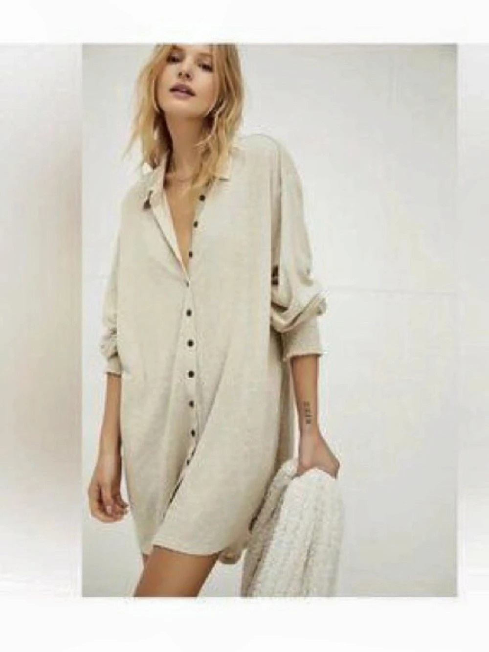 FP Beach Button Front Tunic Beige Size Medium